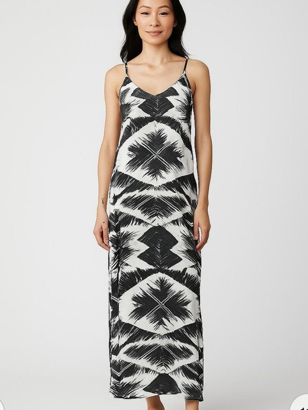 RVCA Black & White Printed Maxi Slip Dress